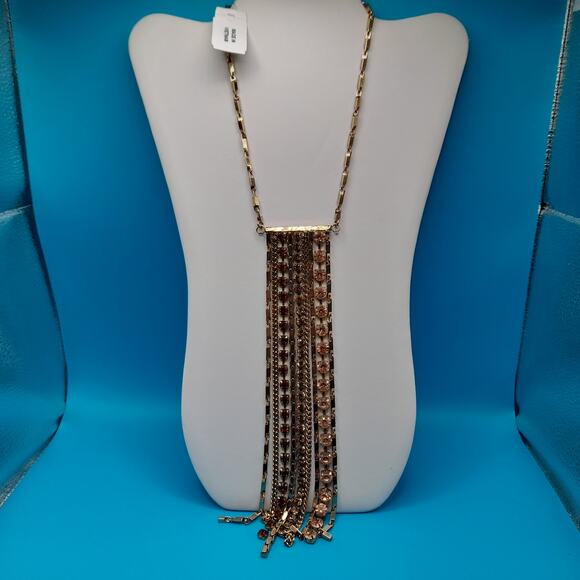 Rhinestone Chain Fringe Tassel Necklace, Made in Vietnam, 20", NWT - Picture 7 of 11